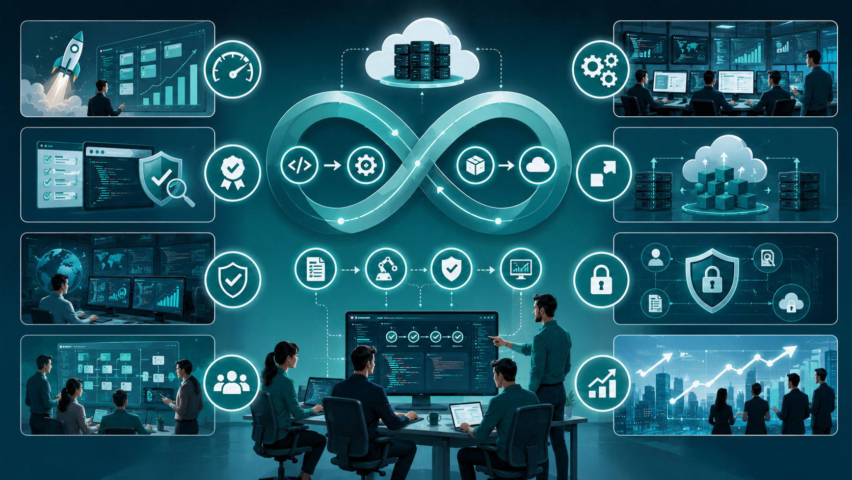 Benefits of DevOps for enterprise software development including speed quality scalability and reliability