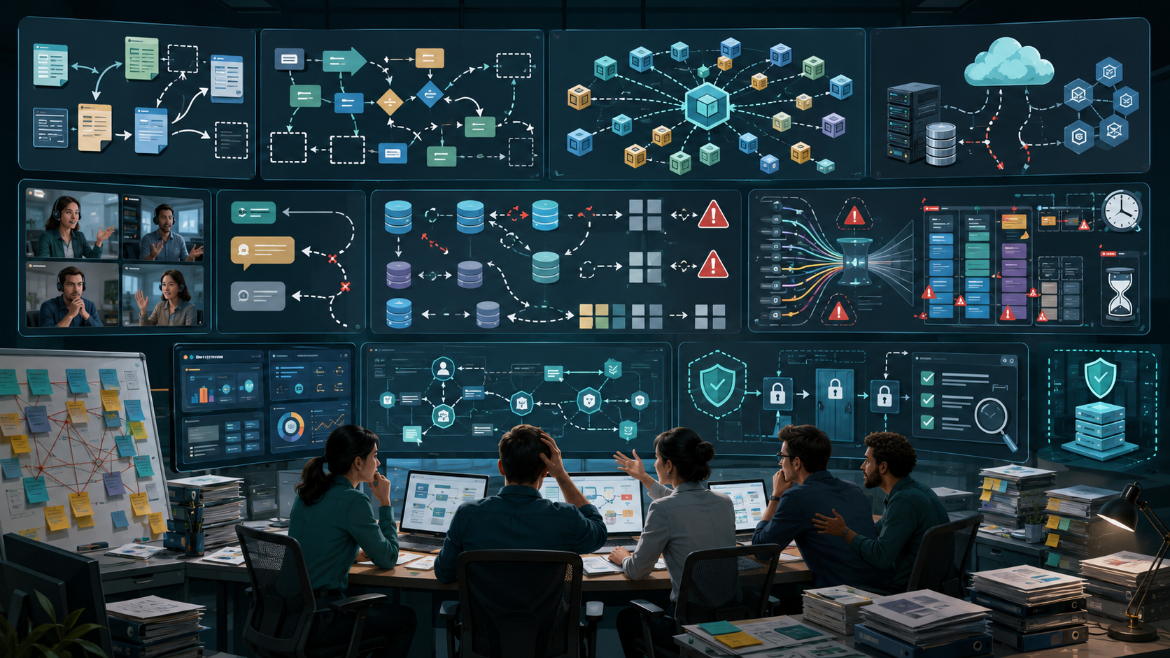 Common enterprise software project challenges including scope creep and integrations