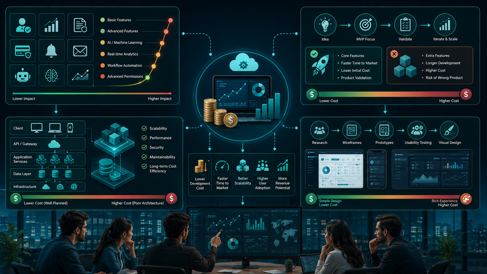 Key SaaS pricing factors including features architecture UI UX and MVP development