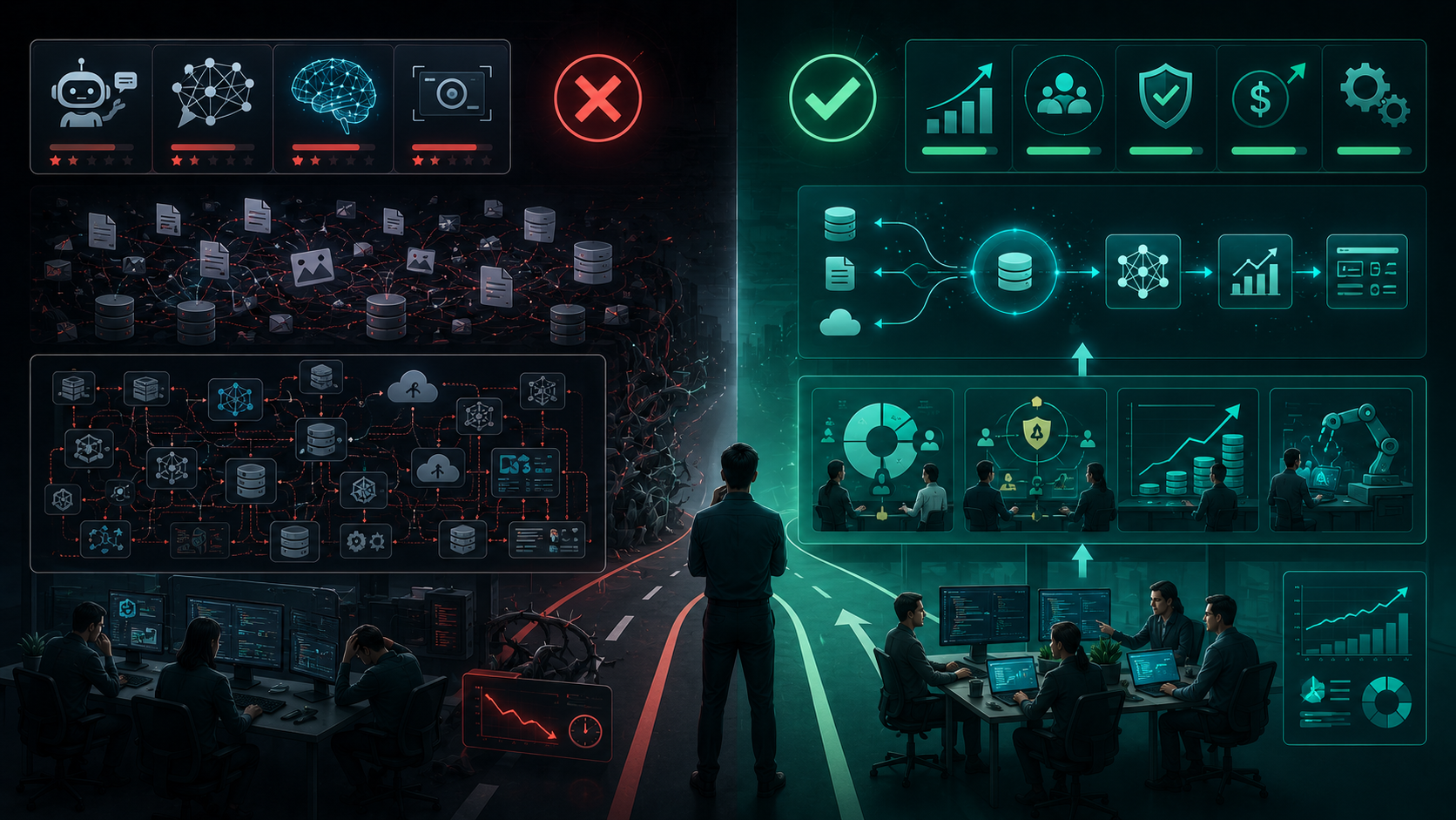 Business teams avoiding machine learning mistakes caused by unclear AI strategy